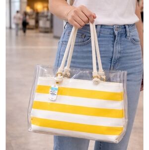 J. McLaughlin Harper Handbag‎ Yellow White Striped Tote Bag NWT
